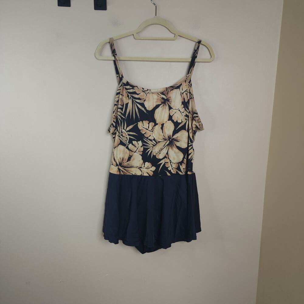 Islander Tan Tropical Print Swim Dress Size 24W